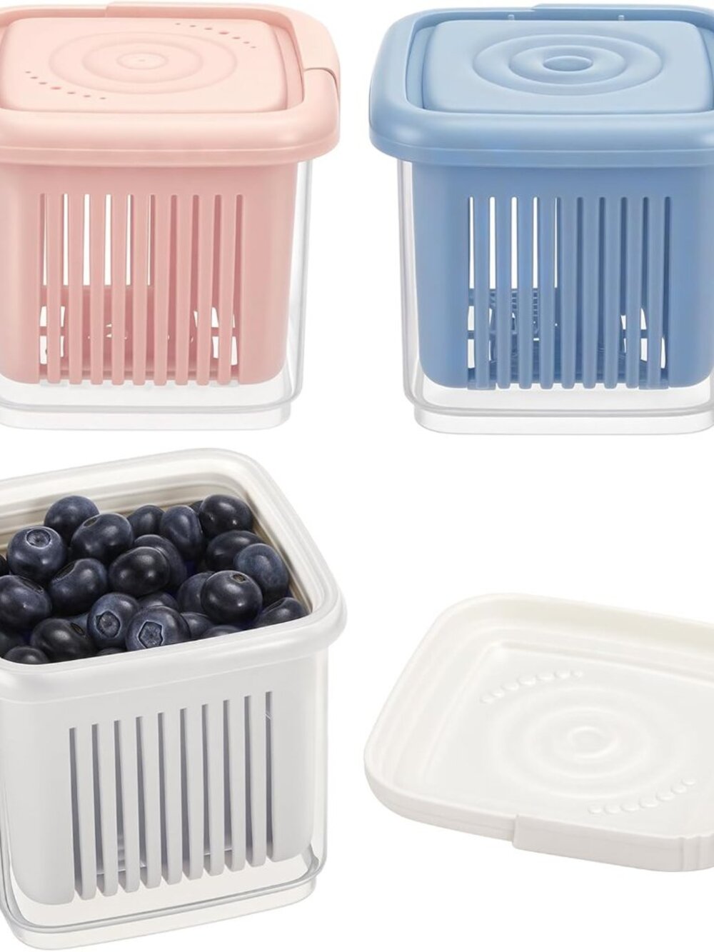 Berry Keeper Baskets with Colander Insert, 1-Quart, 3-Set – Kitchen Fridge